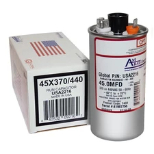 AmRad USA2216 Round Run Capacitor 45 uF MFD 370 / 440 Volt Made in USA