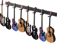 Guitar Wall Mount with Multiple Guitar Hangers, Holds 8 Guitars, Aluminum Metal