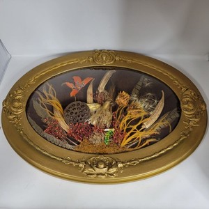 Vintage Oval Framed Bubble Glass Dried Flower Arrangement Wall Art Decor 25"x19"