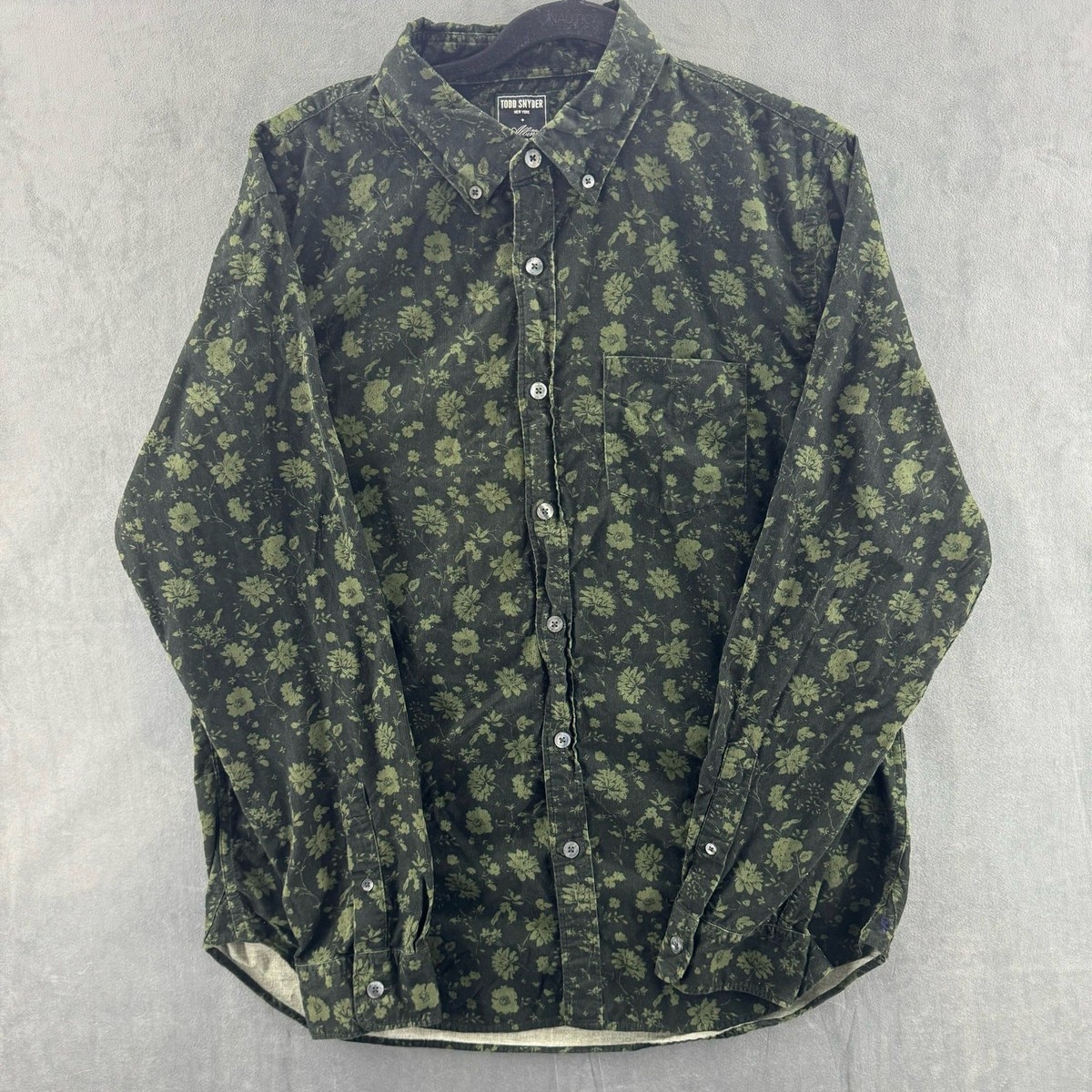 Todd Snyder Italian Micro Cord Floral Shirt in Olive Size XL