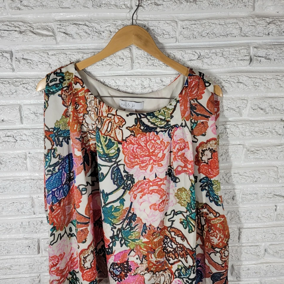 Mel Jo Womens Top Extra Large Sleeveless Lined Red Green Floral Polyester - Image 3 of 4