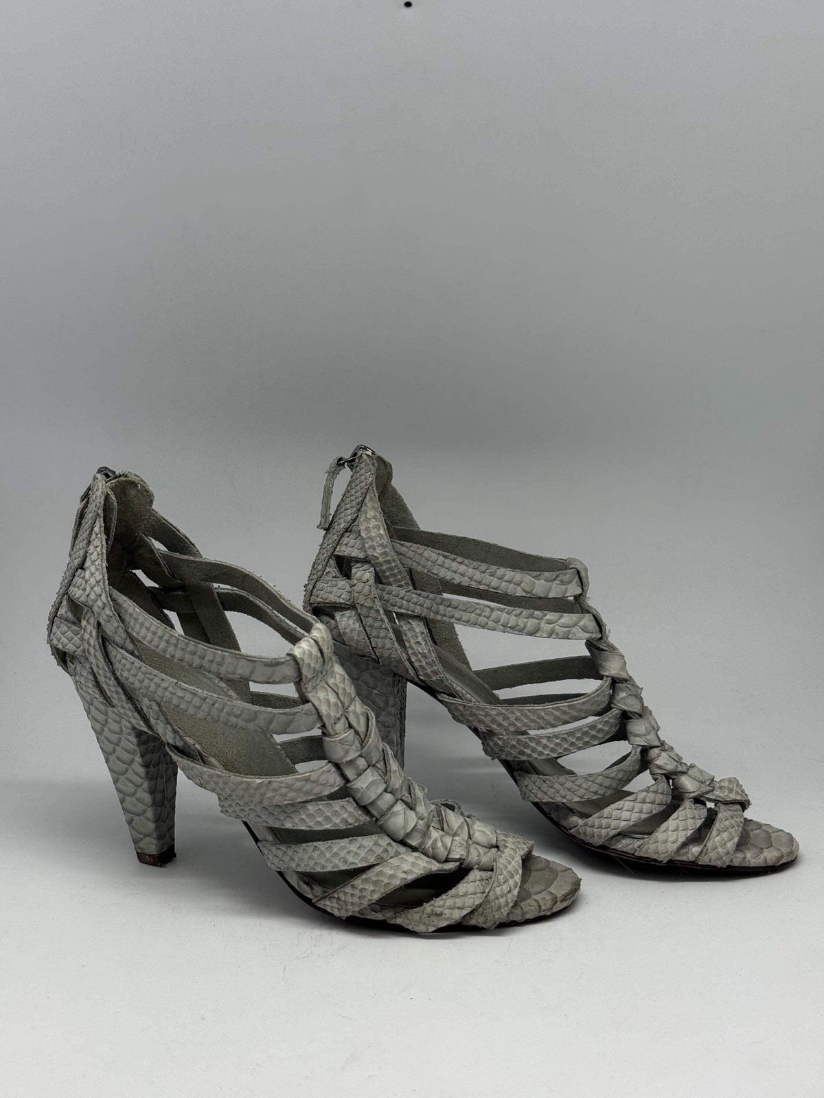 Massimo Dutti strappy leather heels, grey snakeskin sandals, EU39 thumbnail 2