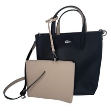 LACOSTE Women's Anna Vertical Reversible Tote EUC NF2991AA Noir Krema Black/Nude