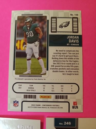 Jordan Davis 2022 Contenders Rookie Ticket Auto + Rated Rookie Refractors /179,/299 - Bild 3 von 8