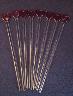 Set of 8 Vintage Glass Swizzle Sticks (Stirrers) Hand Blown Valentines Hearts!