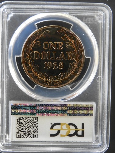 1968 Liberia $1 Native Woman Rainbow Toning PCGS MS66 RGUTH063 - Picture 4 of 4