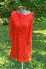 Nine West red tone lined lace 3/4 sleeve zip-up dress Size 4