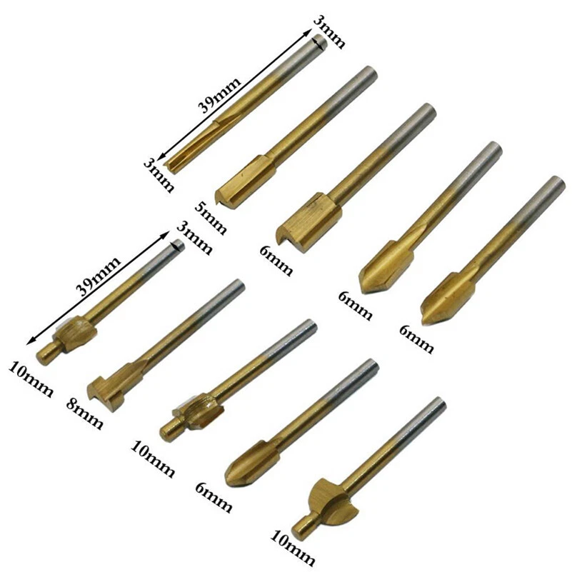 10Pcs 3mm Titanium Mini Hss Router Bits Set For Dremel Rotary Tool Accessories - Image 4 of 4