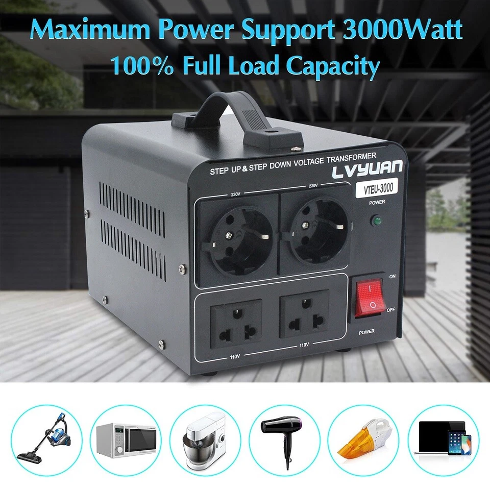 1500W 3000W Spannungswandler 110V/230V & 230V/110V Transformator Konverter - Bild 3 von 4
