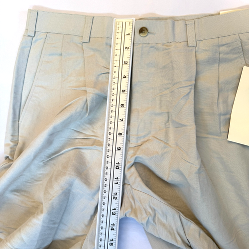 PERRY ELLIS LINEN BLEND SHORTS MENS 32 BEIGE DOUBLE PLEAT CHINO COASTAL 33"x9.5" - Picture 11 of 15