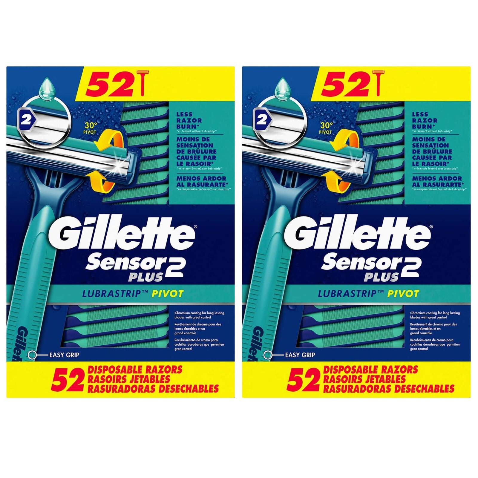 2 Pack Gillette Sensor2 Plus Disposable Razors 52 Ct Lubrastrip Pivot ...
