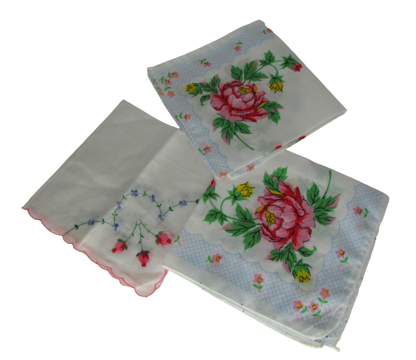 Handkerchiefs 3 Vintage Made in the USA Flower Pattern Gem