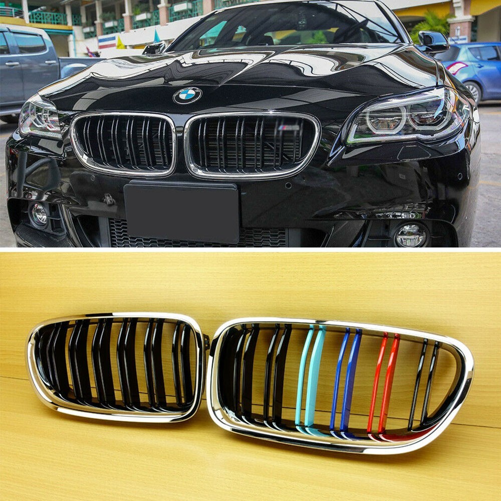 Fit BMW F10 F11 M Look Chrome Frame +Black M-Color Front Grille 1SET