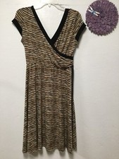 DBY Ltd Womens Dress Size 10 Brown Shades Stripes Deep V Front Back 186