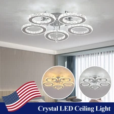 Crystal Round Chandelier LED Ceiling Light Modern Stainless Steel Lamp Bedroom