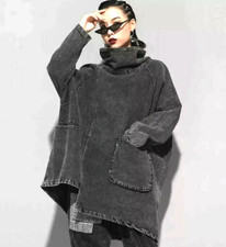 Grey Vtg Faded 80's Denim Street Edgy Urban Oversized Long Jacket Coat Top 18