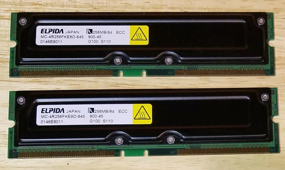 Elpida PC-800 256 MB RIMM 800 MHz RDRAM (Rambus DRAM) Memory (MC-4R256FKE8D-845) - Image 2 of 4