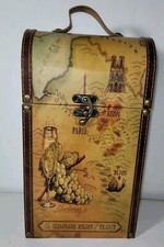 Portable Wine Carrier 2 Bottle Divided Hard Side Hinged Top Handle France Theme