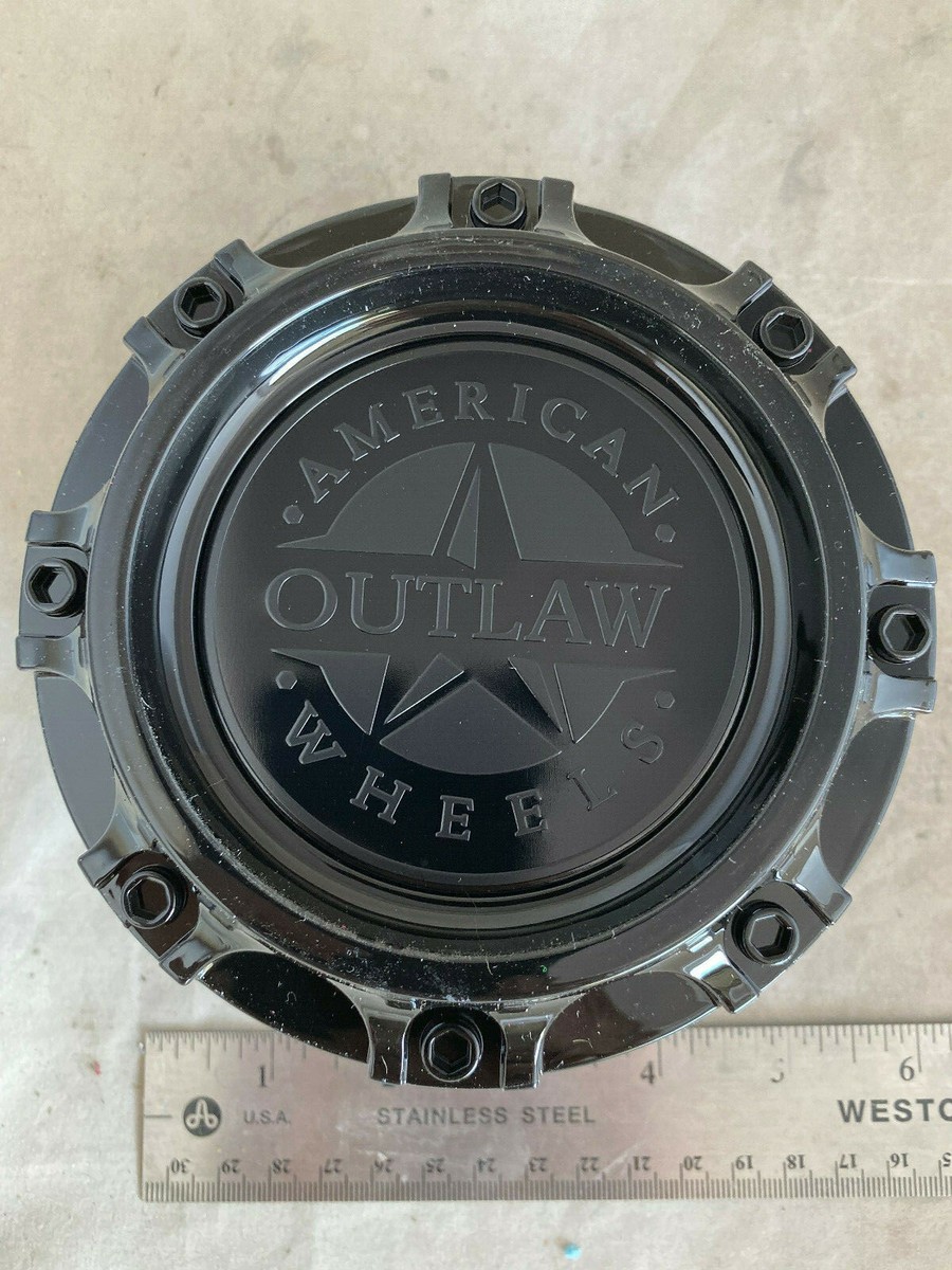 1- American Outlaw Gloss Black Wheel Rim Hub Cover Center 1- American Outlaw Gloss Black Wheel Rim Hub Cover Center