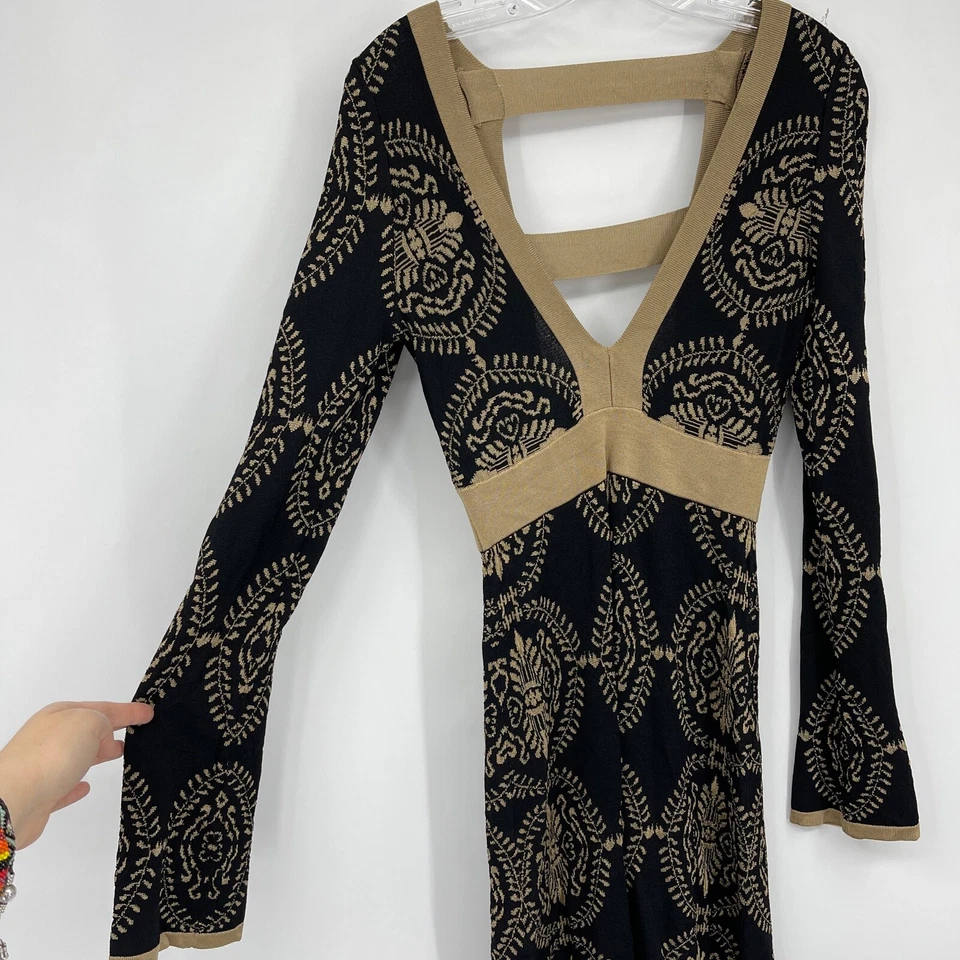 Arden B Knit Rayon Dress Black Gold Open Back Heavy Long Sleeve Stretch Womens S - Image 4 of 4