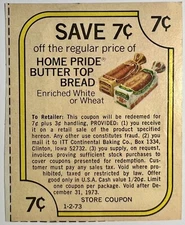 1973 Expired Home Pride Butter Top Bread Coupon Advertisement Vintage Sandwich