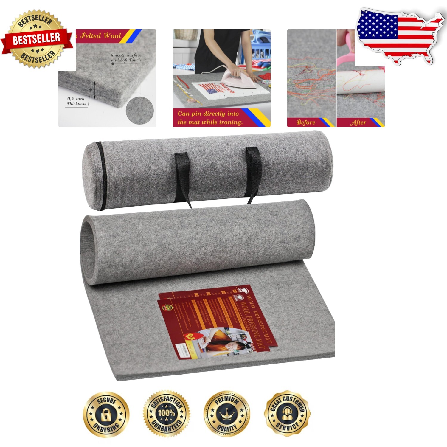 36x24 Wool Ironing Mat for Quilting and Crafting - Great Gift Idea  -image