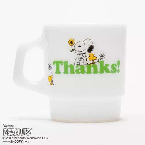 Peanuts Snoopy Thanks! Fire King Stucking Mug Cup Milk White 215ml