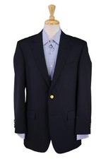 Brooks Brothers Solid Navy Blue Gold Metal Buttons 2-Btn Blazer Jacket 39R