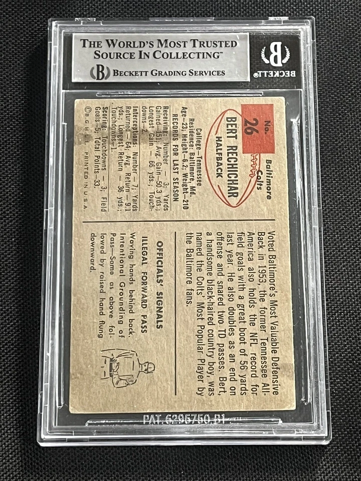 BERT RECHICHAR 1954 BOWMAN SIGNED AUTOGRAPHED CARD COLTS BECKETT BAS AUTHENTIC - Image 2 of 2