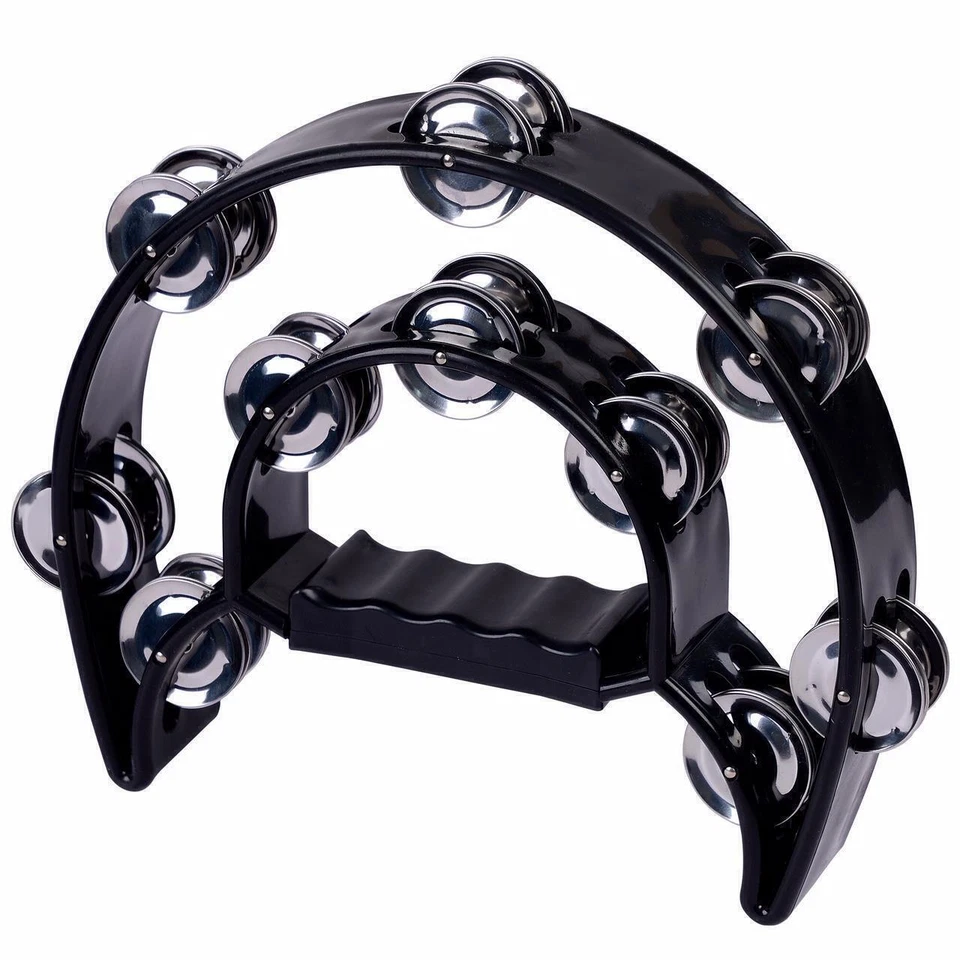 IGADGITZ XTRA Double Half Moon Cutaway Hand Tambourine 40 Jingles Adults Children Black UK