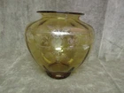 1920's Sinclaire Amber Art Glass Handblown Bulbous Vase Rose Cut Design