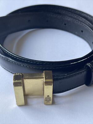 RARE VINTAGE MARK CROSS Gold buckle, thin, black leather belt AS IS s_65a0c70b83cbec963b009ac4.jpg main image 2