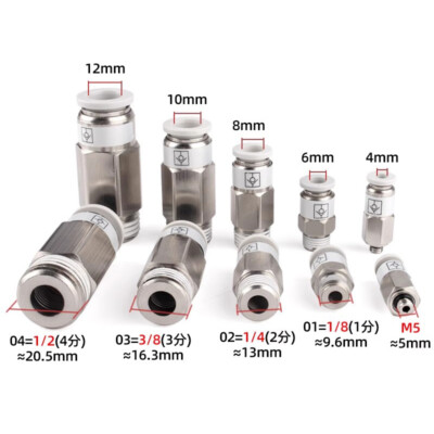 4-12mm Pneumatic Check Valve Non Return Valve Male Thread Metric Push In Fitting