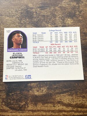 1992-93 Hoops Los Angeles Lakers Basketball Card #107 Elden