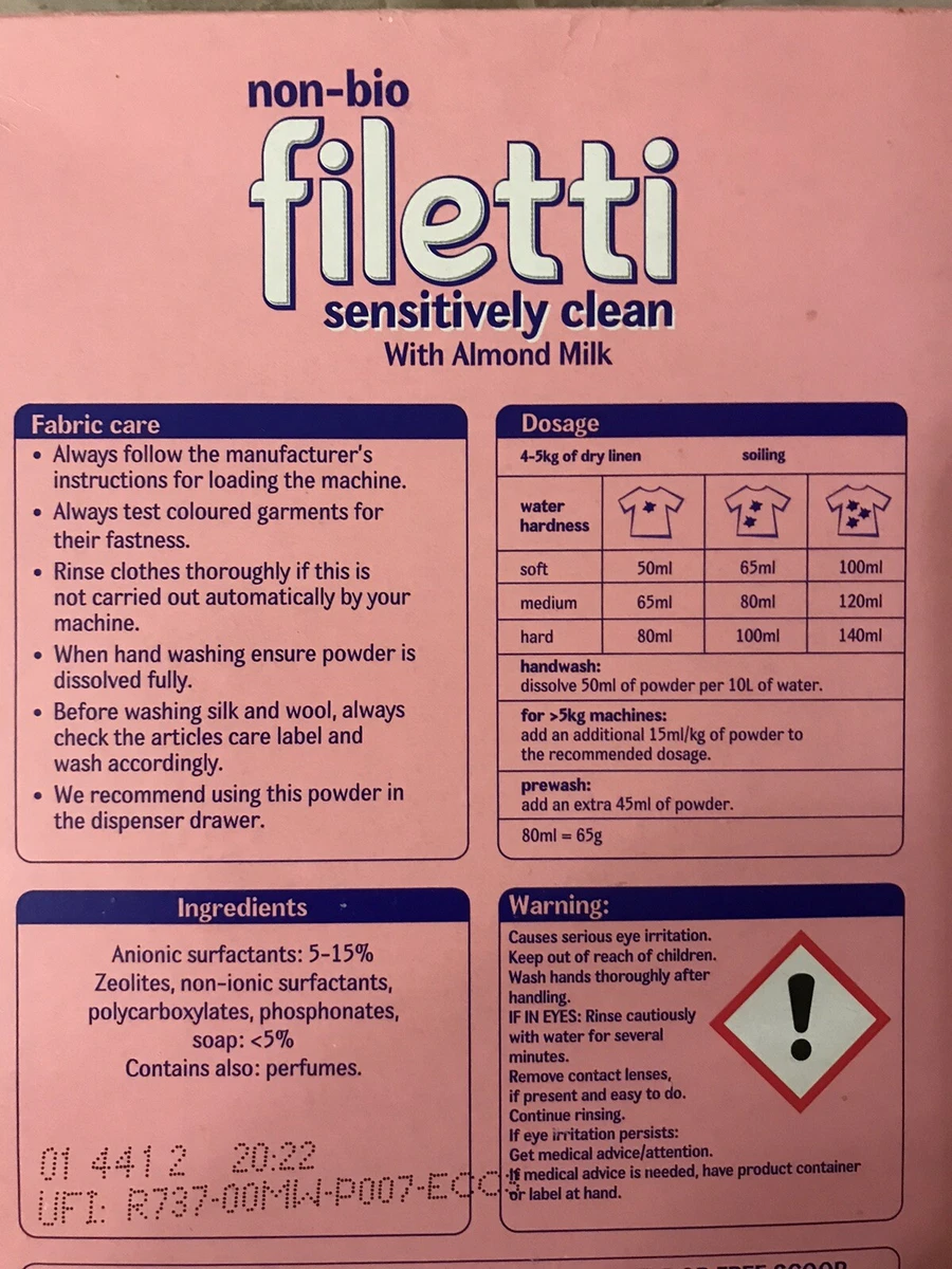 Filetti Non Bio Washing Powder 780g Sensitively Clean. New