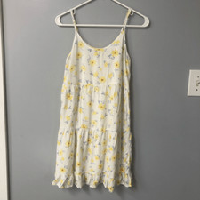 kohls floral sundress short tiered adjustable straps white and yellow size xs