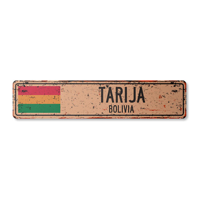 TARIJA BOLIVIA Vintage Street Sign Bolivian flag city country road wall rustic