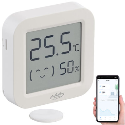 infactory Mini-Thermo-/Hygrometer, Komfort-Anzeige, LCD-Display, Bluetooth, App