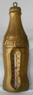 Coca Cola Bottle Shaped Gold Working Metal Thermometer Vintage 7.5"T x 2.25"W