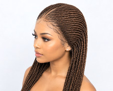 Brown Braided Wig. Cornrow with Individual Braids. Full Lace Baby Hair -36in