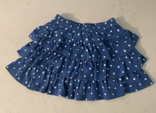 Hanna Anderson Girl's Three-tiered Ruffle Skort /Skirt Blue White Dots Size 120