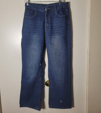 Mens Blue Medium Wash Denim Straight-Leg Stre...