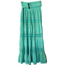 Women Crochet Strapless Tube Tiered Maxi Dress Small Turquoise Sundress NWT