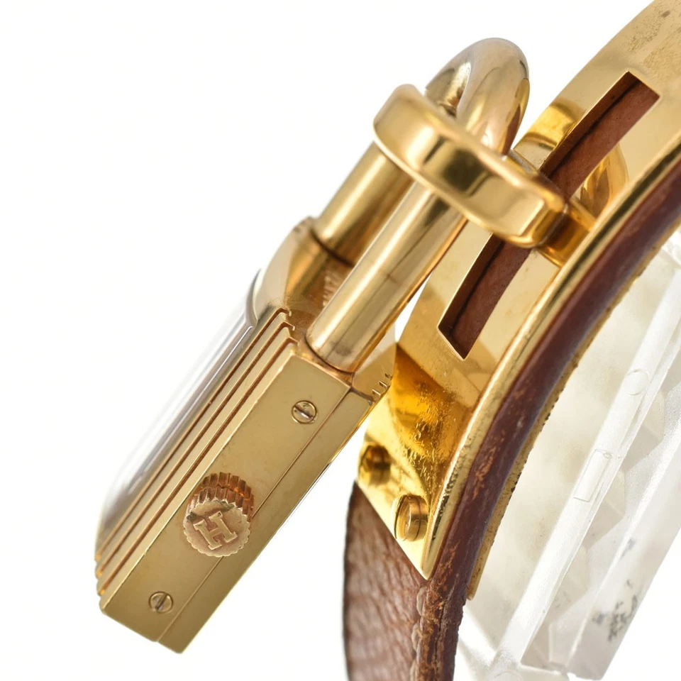Reloj HERMES Kelly chapado en oro/cuero esfera dorada cuarzo reloj para damas R#143926 Foto 3 de 4