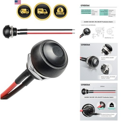 1/2''12mm Pre-Wired Mounting Hole On/Off Mini Round Waterproof Momentary Push ...