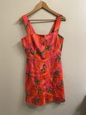 Farm Rio Anthropologie Size XS/S Linen Tropical Hot Pepper Pink Mini Dress $240