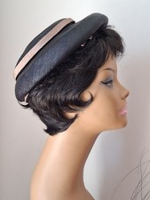 Vtg 50s Black Beije Italian Fine Straw Fascinator Sauser Hat Great Condition