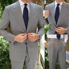 Business Check Men Suit Houndstooth Wedding Prom Peak Lapel Tuxedos Regular Fit
