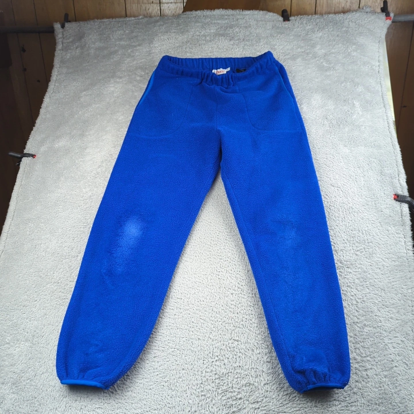 Vintage Orvis Fleece Pants Mens L Blue Made in USA Pull On Pockets Camping Fish