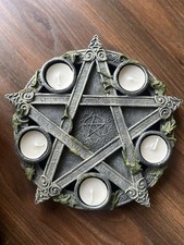 Image of Hand Painted Wiccan Pentagram Tea Light Holder (Nemesis Now) Gothic Style